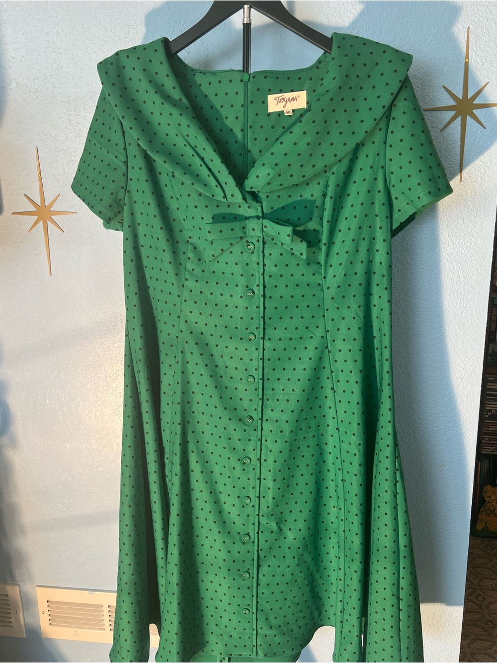 Tatyana Green Polka Dot Button-Front Dress